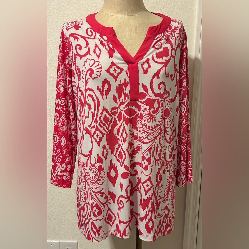 Susan Graver V-neck Comfortable Stretch Abstract Tunic Top Size L Casual